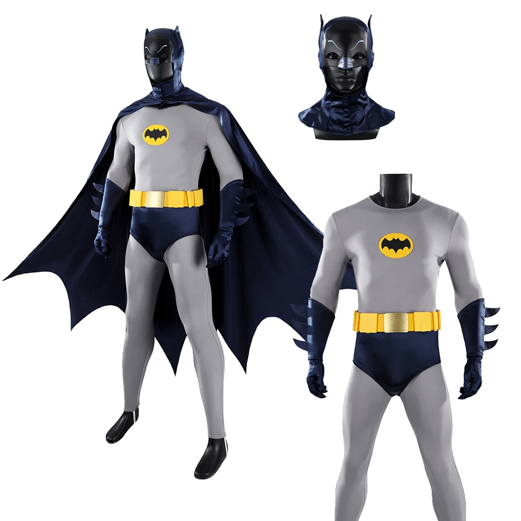 Animiertes 1966 Disguise Cosplay Jumpsuit mit Maske und Umhang-Set, Bruce-Kostüm-Outfit für Herren mit Zubehör, Halloween-Anzug