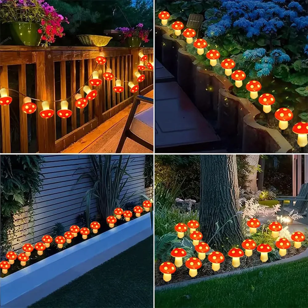 سلسلة أضواء الفطر الشمسي للحديقة ، زينة عيد الميلاد في الهواء الطلق ، المسار ، العشب ، 8 أوضاع ، 057 #6