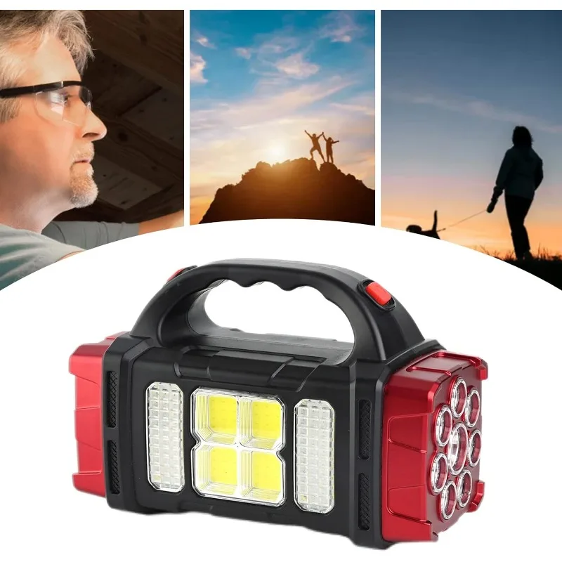 Solar Powered Rechargeable LED Multifunctional Portable Light USB Dual Light Source Outdoor Searchlight Camping Light for Hiking