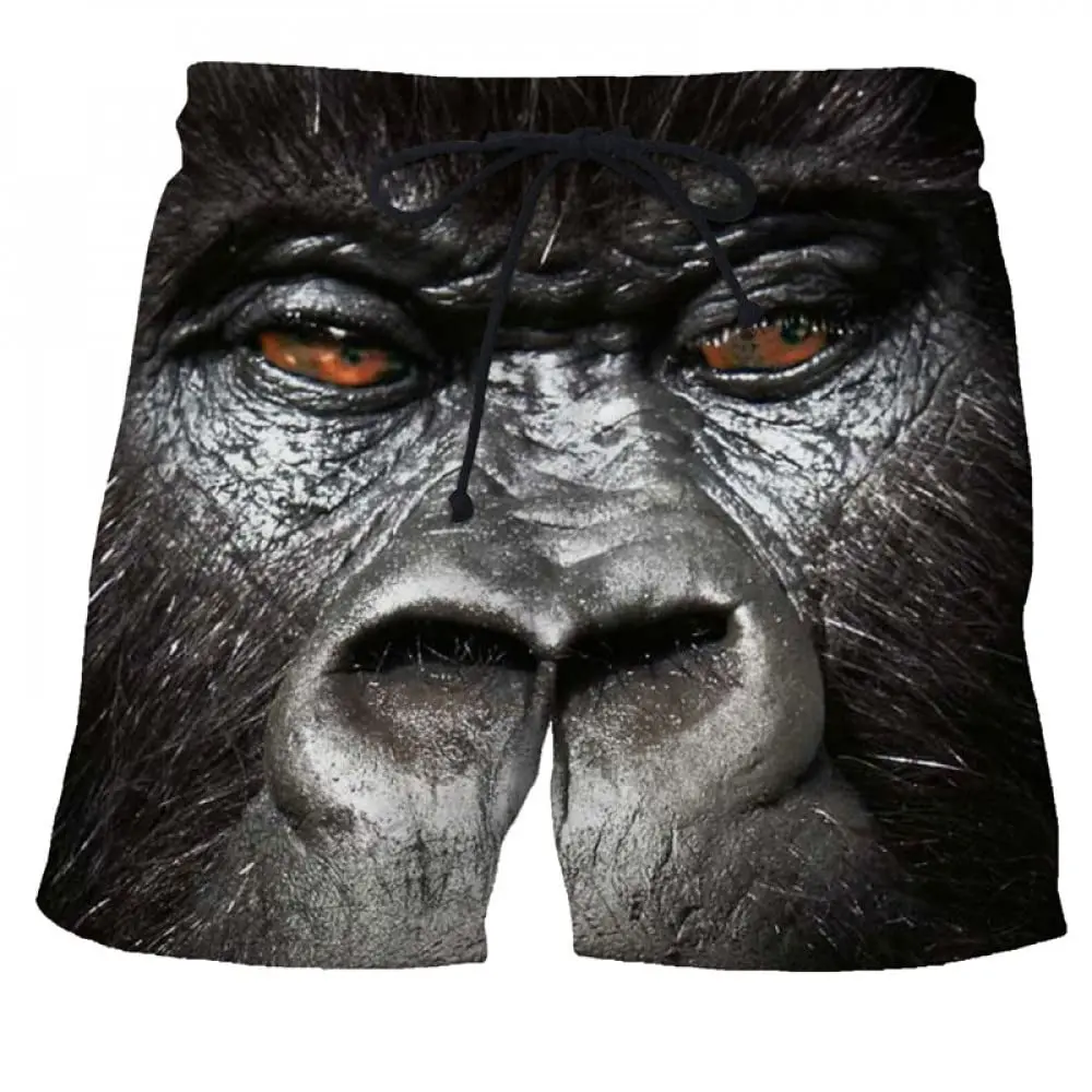 Summer Funny Monkey Gorilla Beach Shorts Animal 3D Print Swimming Trunks Men's Casual Board Shorts Kids Short Pants Man Swimsuit