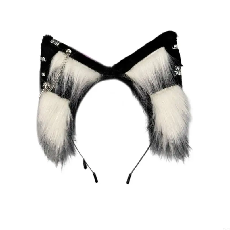 Y3ne Furry Animal Ear Headpiece Halloween Cosplay Accessoire Soft Alimable Bandbands Hair Ornement pour les enfants adultes