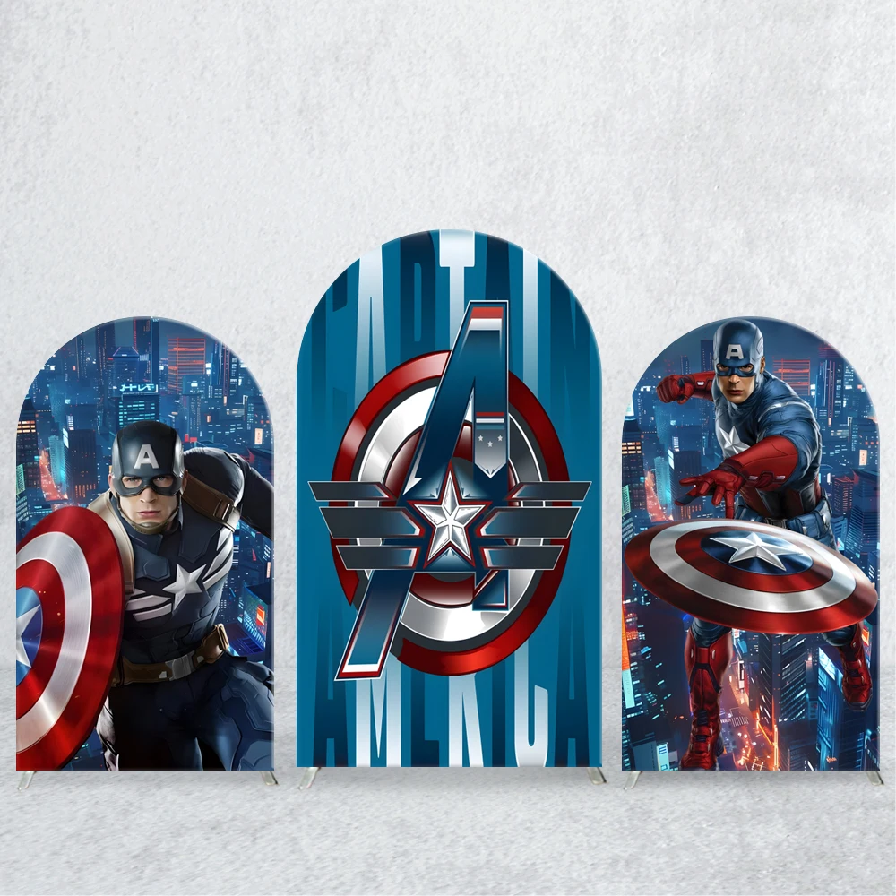 

Captain America Arch Backdrop Cover Fabric Superhero Avengers for Child Birthday Party Baby Shower Cartoon Background Decoration
