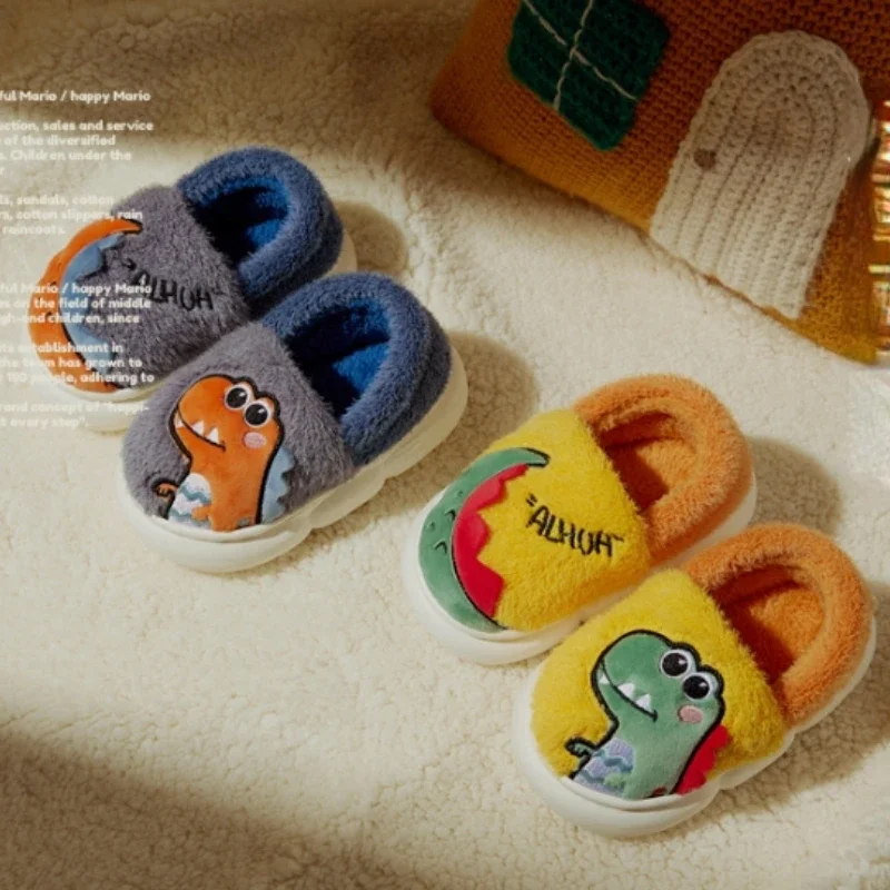 Girl Slipper Winter New Cartoon Dinosaur Cotton Shoe Anti Slip Plush Kid Shoe Cute Comfort Girl Shoe Children Slippers Pantuflas