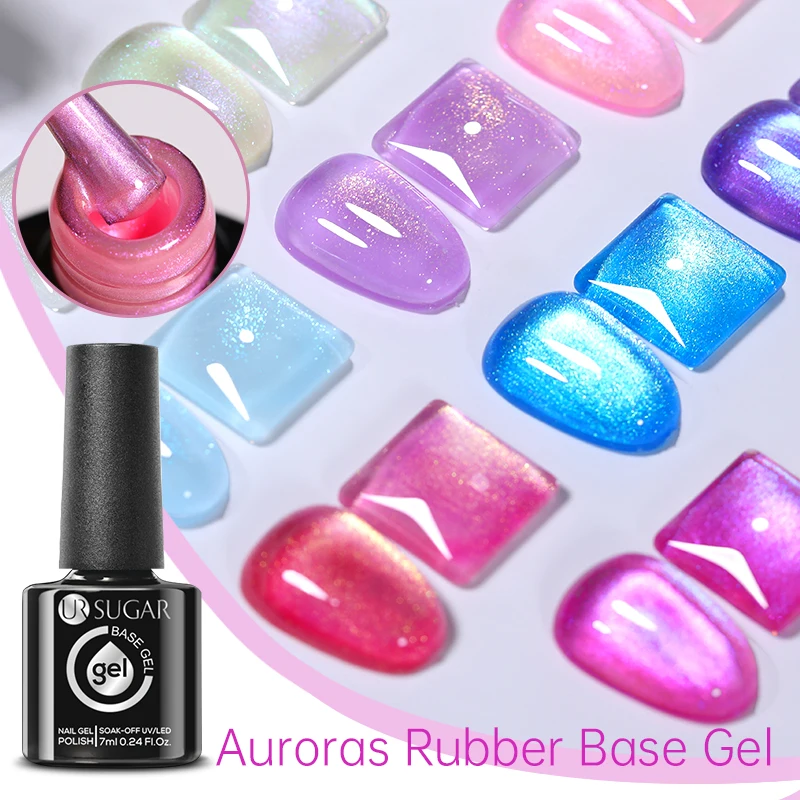 Ur Suiker 7.5Ml Reflecterende Aurora Rubber Basisgel Nagellak Gepolariseerd Licht Semi-Permanent Uv-Gel Constructief Effect