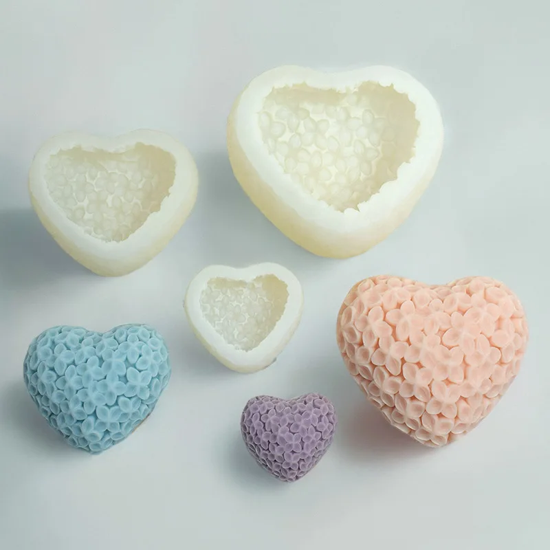 3D Heart-shaped Flower Silicone Candle Molds DIY Love Chocolate Cake Baking Soap Gypsum Handicraft Making Valentine's Day Gift