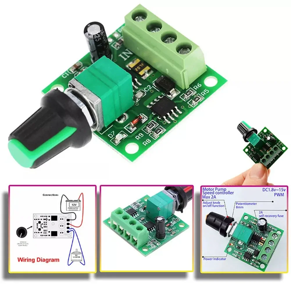 2pcs 1.8v 3v 5v 6v 12v DC Motor Speed Regulator With Switch Function PWM Motor Speed Controller 2A Low Voltage DC LED Dimmer