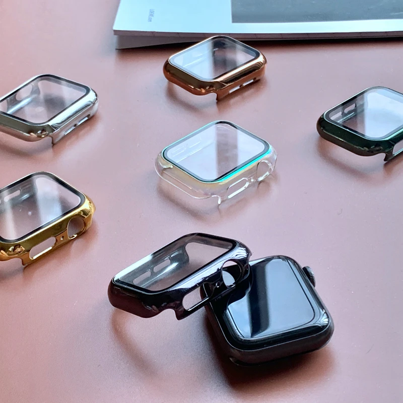 Plated Case For Apple Watch Case 44mm 40-42-38-41mm 45mm Glass+Bumper Screen Protector iwatch series 9-8 7 6 5 4 se 3 Accessorie