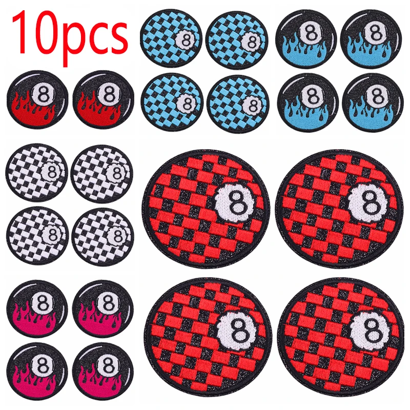 10PCS Billiards Black Eight Embroidered Patches DIY Chessboard Love Heart XOXO Iron On Patch for Clothing Jeans Sew Applique