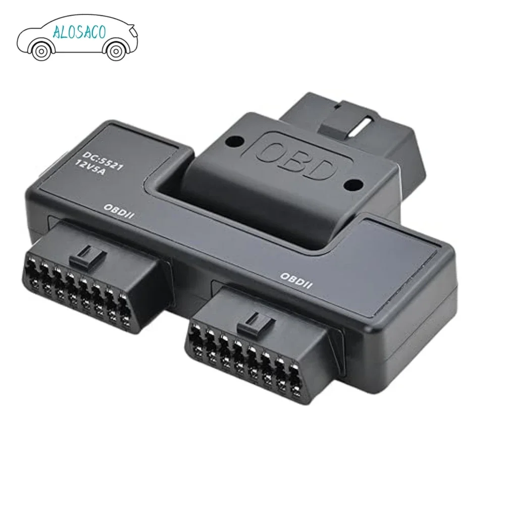 OBD2 OBDII Full 16 Pin Male To 2 Female Splitter Converter Adapter 1 To 3 With DC5521 Port Diagnostic Tool Extender OBD Cable