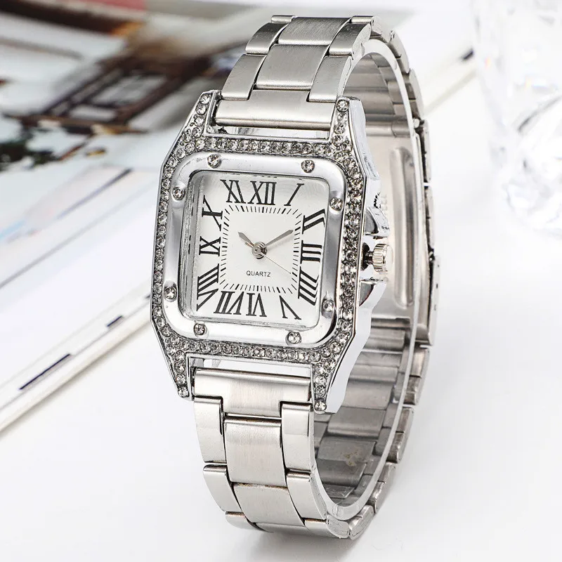 2024 Fashion Square Watches Women Crystal Gold Watches Luxury Stainless Steel Quartz Wristwatches Clock reloj mujer montre femme