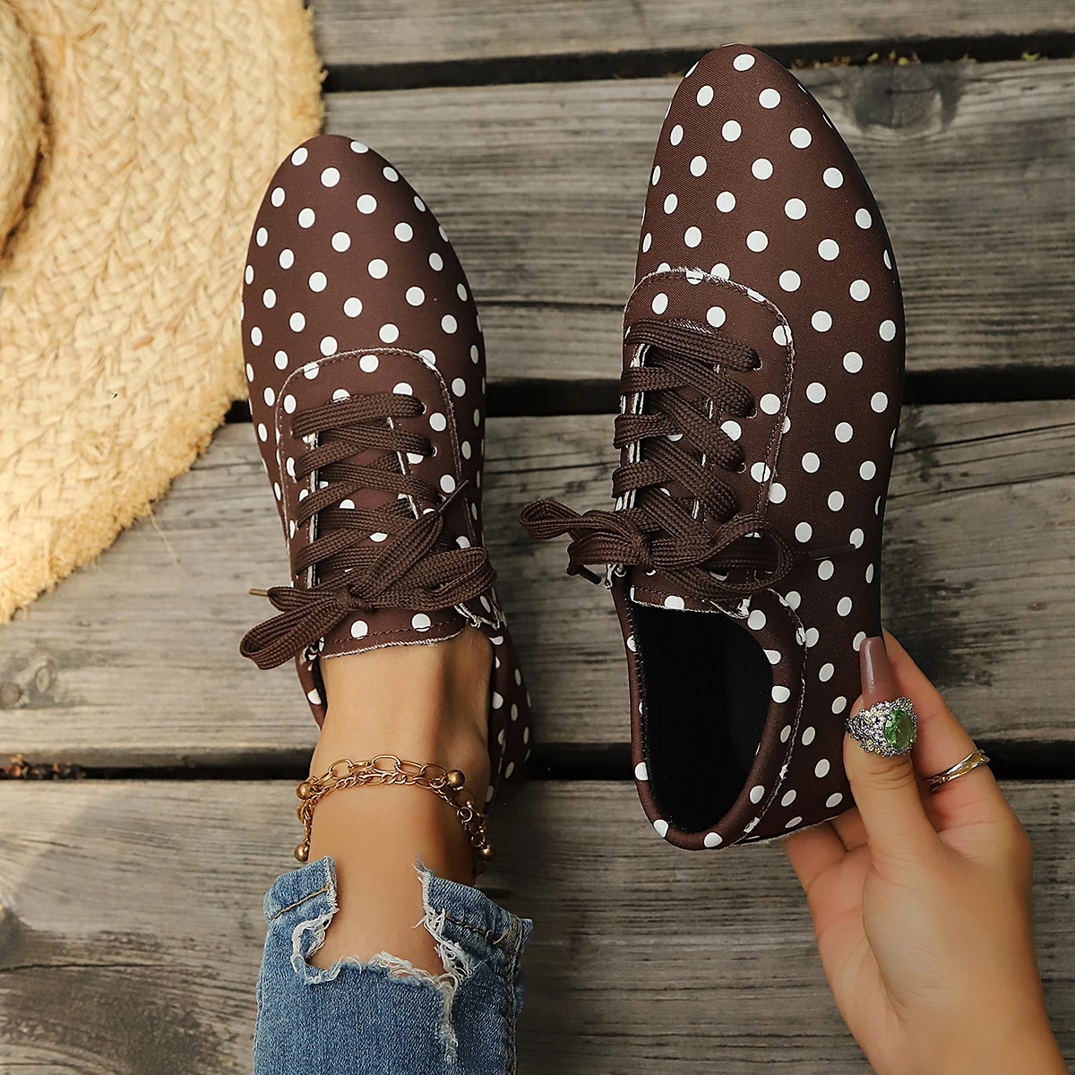 Women's Flat Shoes, Simple Lace-Up Flat Shoes for Commuting