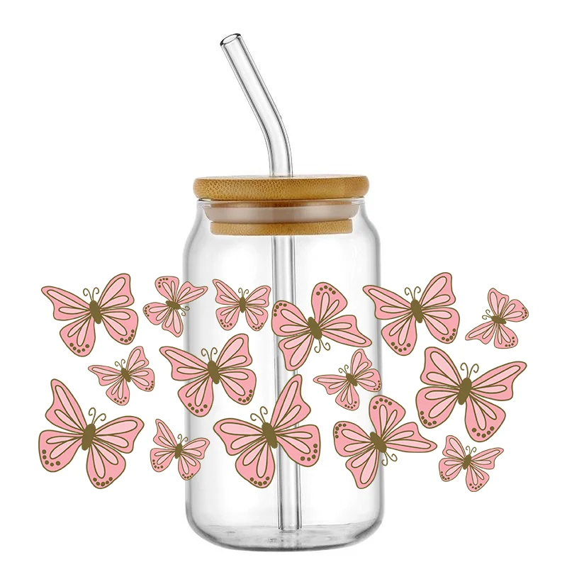 Butterfly Water Bottle Stickers UV DTF Sticker Transfer DIY Cans Glass Cup Waterproof Wrap for 16oz Libbey Glasses