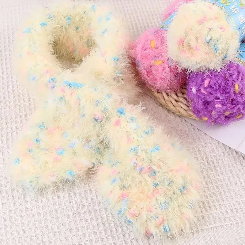 50 جرام فينيكس أسفل الغزل ، الصوف المرجاني تقليد الفراء الغزل ، طويل الشعر المنك المخملية ، وشاح المنسوجة يدويا ، قبعة أذن القط قوس قزح الفول الموضوع #2