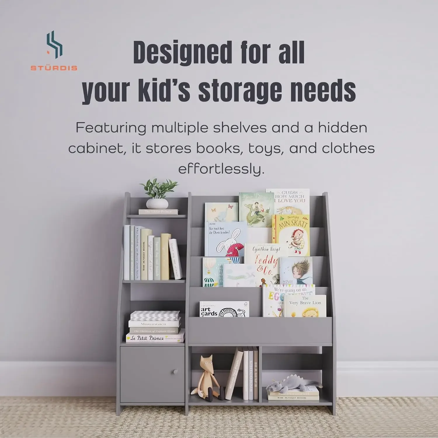 Rounded Edge Wooden Kids Bookshelf with Storage Cabinet, Book Organizer Storage Shelves for Bedrooms, Playrooms, and Nurseries,