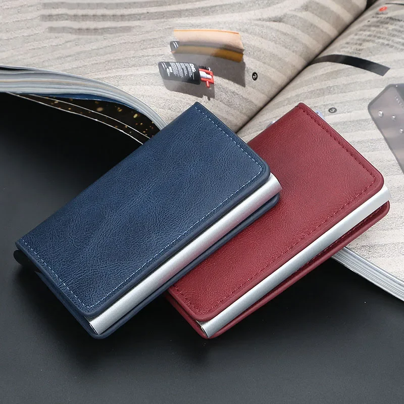 2024 Men Women Business ID Holders Metal Aluminum Shell Anti-degaussing Automatic Pop-up Rfid  Multi-card Bit Cardholder Holders