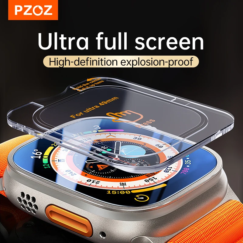 Protector de pantalla PZOZ 2ps para Apple Watch ultra 1 2 3, película de vidrio templado para iWatch Series, película protectora de pantalla de 49mm