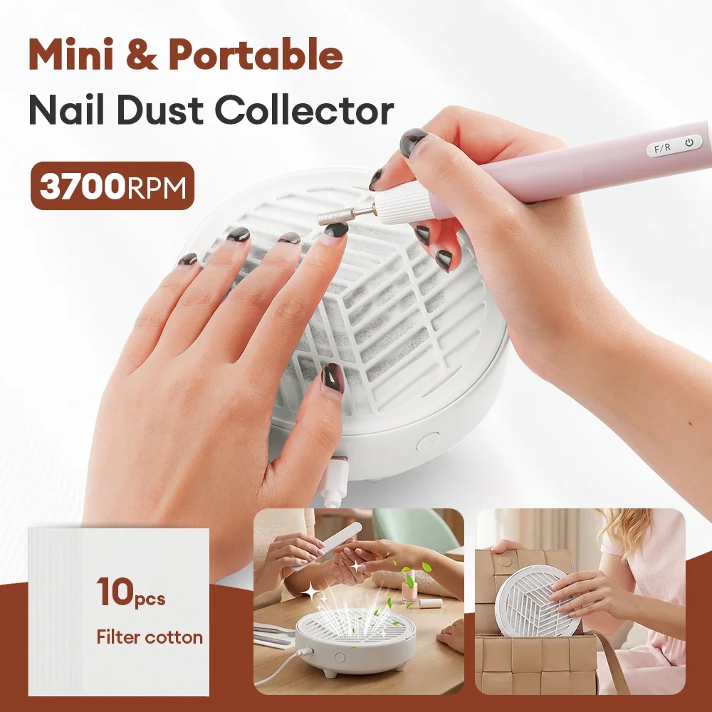 3700RPM Mini Nail Dust Extractor Portable Nail Dust Collector Fan Nail Art Manicure Nail Vacuum Cleaner Fan With Filter Cotton