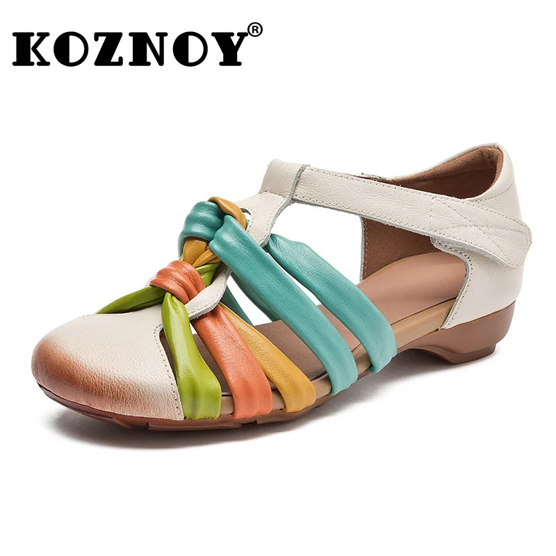 

Koznoy 2.5cm Weave Cow Suede Genuine Leather Shoes Flats Platform Wedge Summer Mixed Color Women Hook Luxury Mary Jane Sandals
