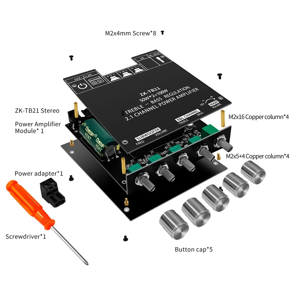 TPA3116D2 Bluetooth 5.0 ZK-TB21 Subwoofer Digital Amplifier Board 2x50W+100W 2.1 Channel Power Audio Stereo Bass AMP for Home