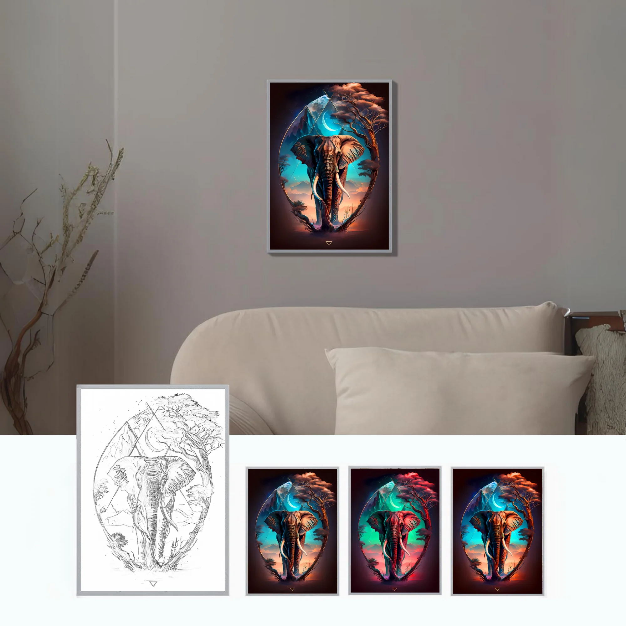 INS trendy luminous home decoration painting, wishing elephant LED night light simple photo frame, 2024 new choice for gift