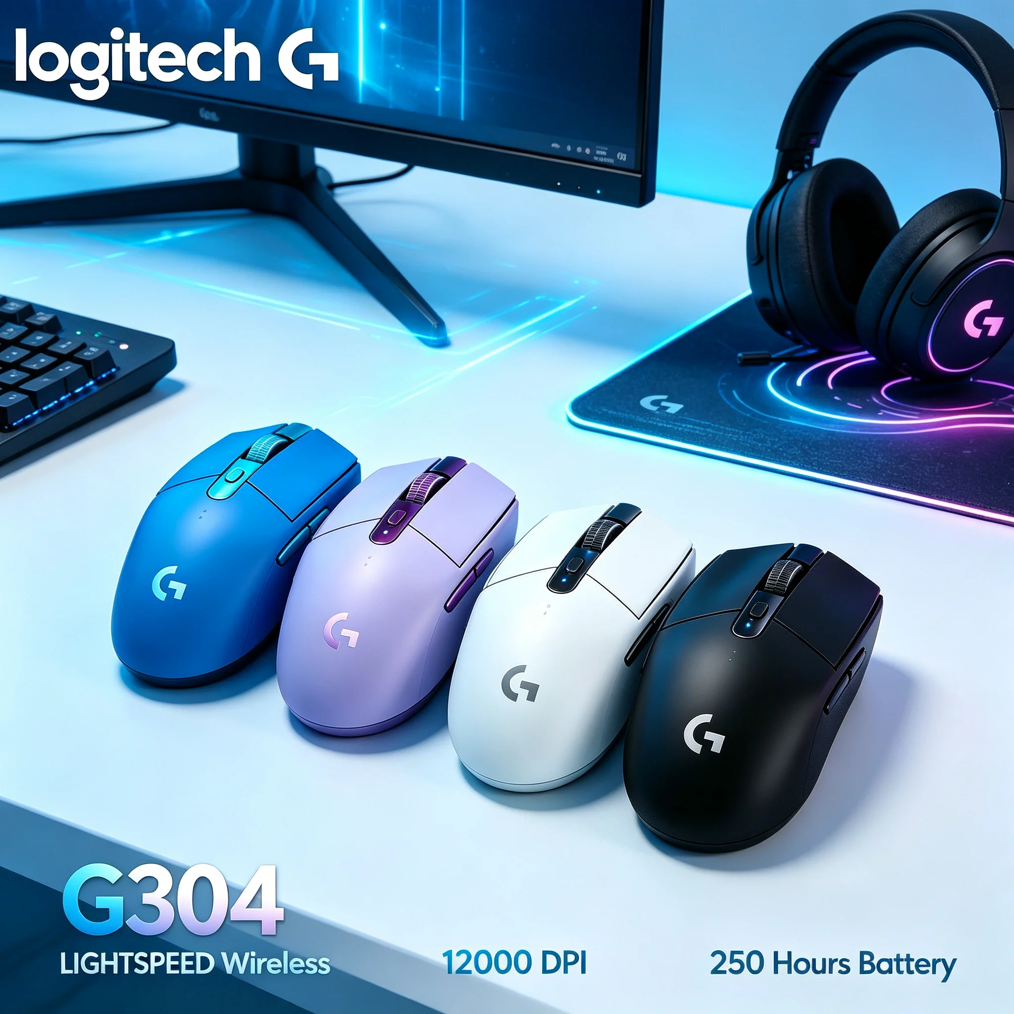 Logitech G304 LIGHTSPEED Wireless Mice, Long Standby Battery Capacity, Ergonomic Contour Shape for Long‑Time Gaming Operation
