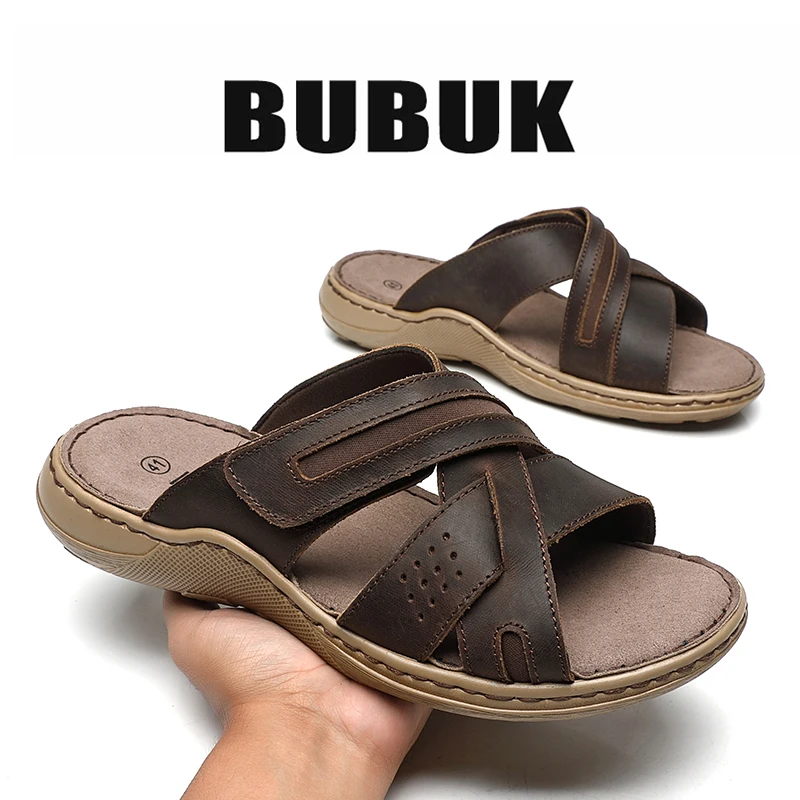 Bubuk Retro-Sandalen aus echtem Leder, aus hochwertigem Rindsleder und handgenäht, vielseitige Herren-Modepantoffeln für Business und Freizeit. – Detail 3