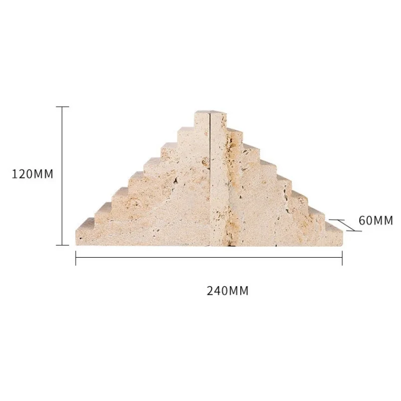 1pc Sample Factory Price Customized wholesale Natural Yellow Travertine Stone Stepped Book File Bookends