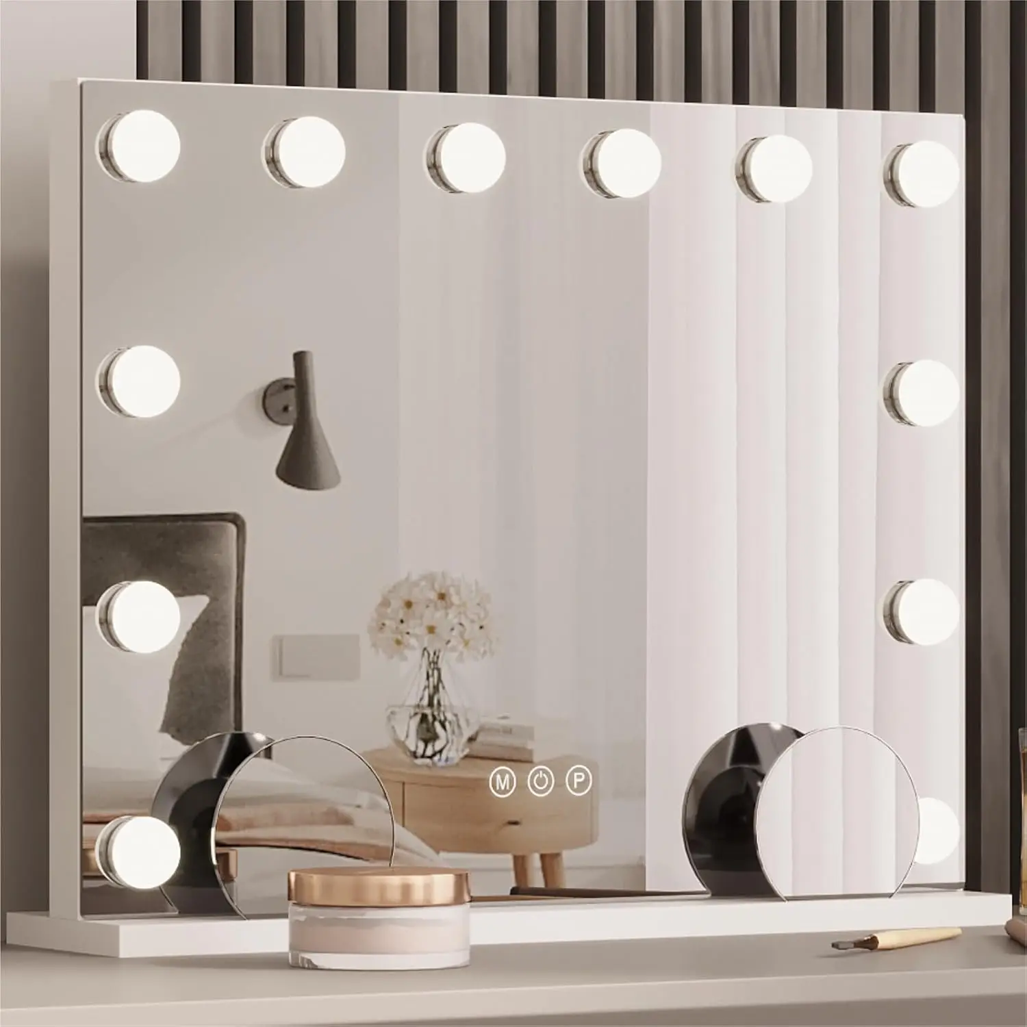 

Vanity Mirror With Lights, Lighted Makeup Mirror With 12 Dimmable Led Bulbs, 3 Color Lighting Modes, Usb Charging Port Touch