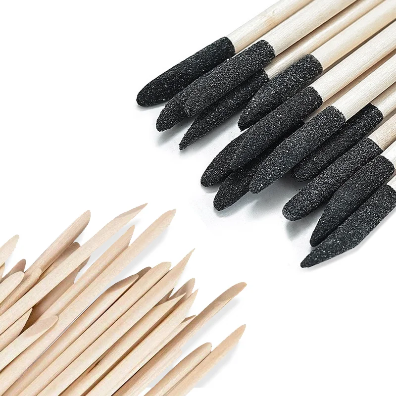 10Pcs Manicure Wooden Polishing Pen 150 Grit Dead Skin Cuticle Remover Quartz Pen Fine Sanding Quartz Stone Nail Cuticle Pusher