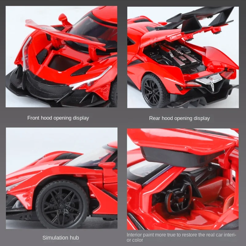 Modelo de veículo fundido pré-construído em escala 1:32, carro de corrida em liga, adequado para presentes, presentes de feriado e exibição de veículos.