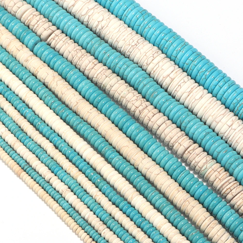 Blue/White Turquoise Stone Natural Stone Beads Flat Round Loose Spacer Beads For Jewelry Making DIY Bracelet Necklace Accessorie
