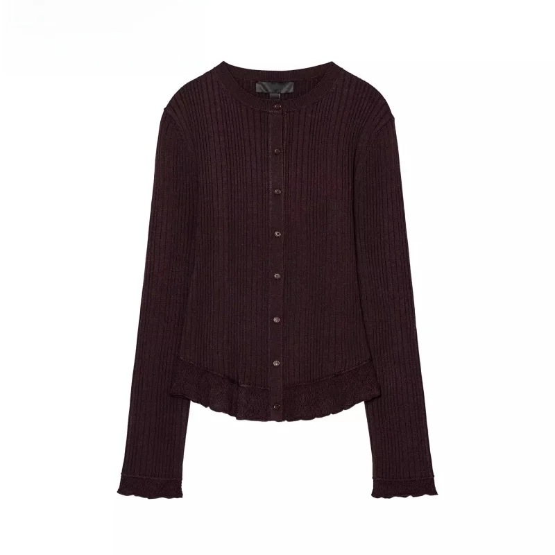 

Spring New Arrival Women's Long Sve Knitted round Ne Sweater Simple Ribbed Cardigan Coat Commute Sle Warmth Heating