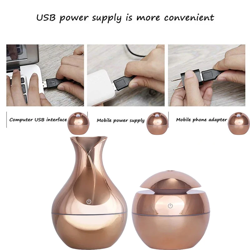 130ML USB Diffusore di Aroma Mini Grano di Legno Umidificatore Atomizzatore Ad Ultrasuoni Aromaterapia Diffusore di Olio Essenziale 7 Colori Led Ligh