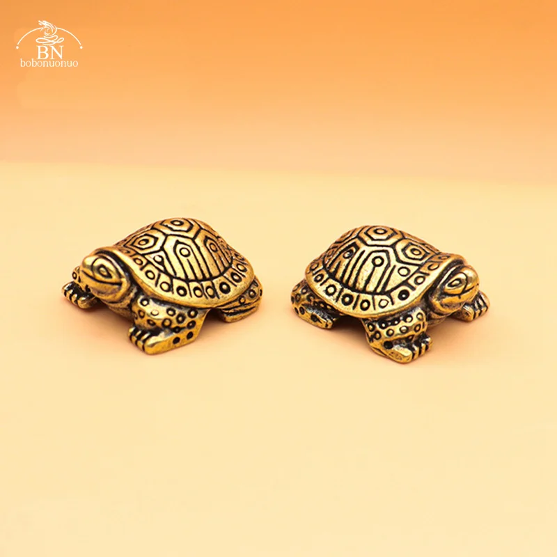 Solid Brass Ball Shape Tortoise Heavy Figurines Miniatures Vintage Metal Copper Animal Turtle Sculpture Tea Pet Table Ornaments