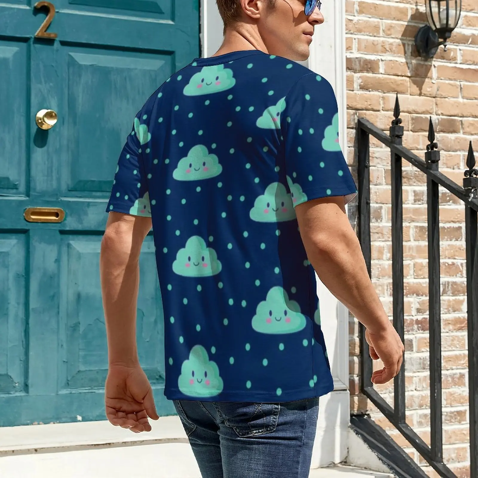 Kawaii Cloud T Shirt Polka Dots Print Hippie T Shirts Men Casual Tshirt Beach Short Sleeve Design Top Tees Plus Size 4XL 5XL
