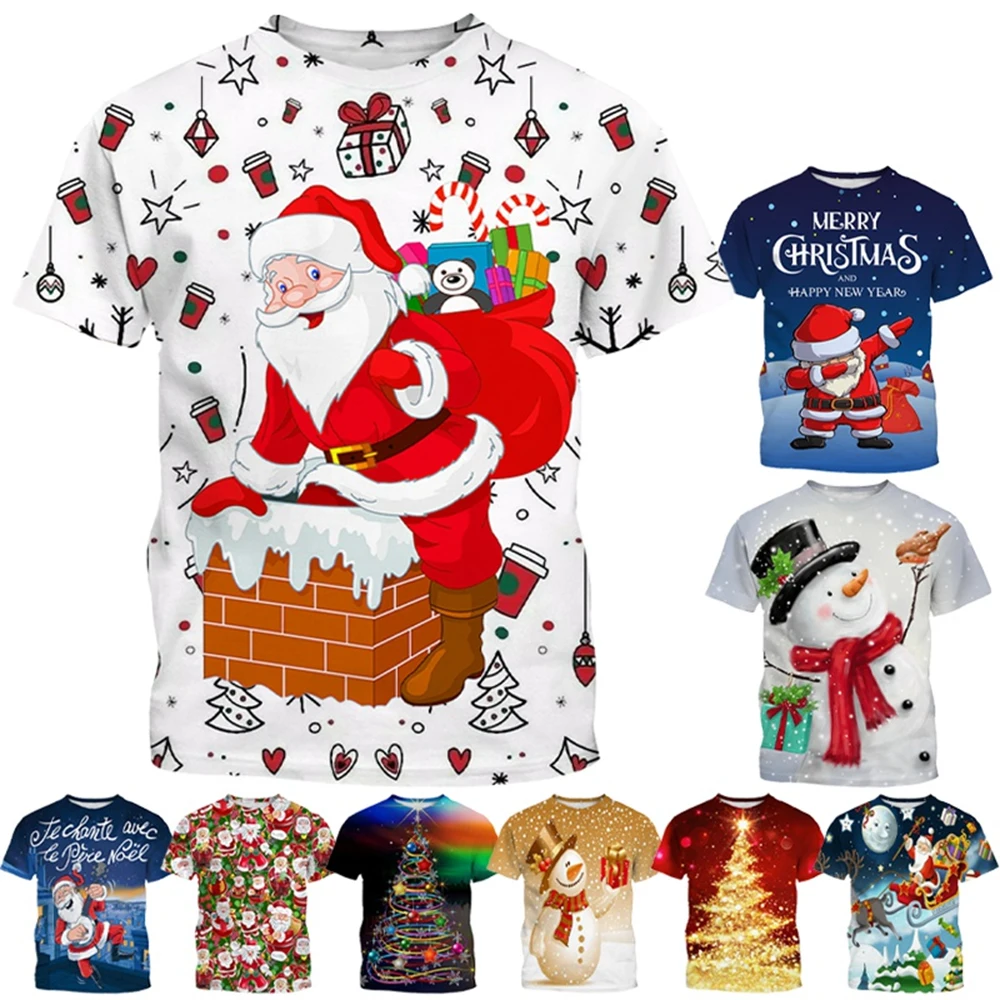 3D Druck Sport Quick-dry Atmungsaktive Männer T-shirt Outdoor Straße Casual Santa Claus Spaß Weihnachten Party Eltern-kind-Kurzarm