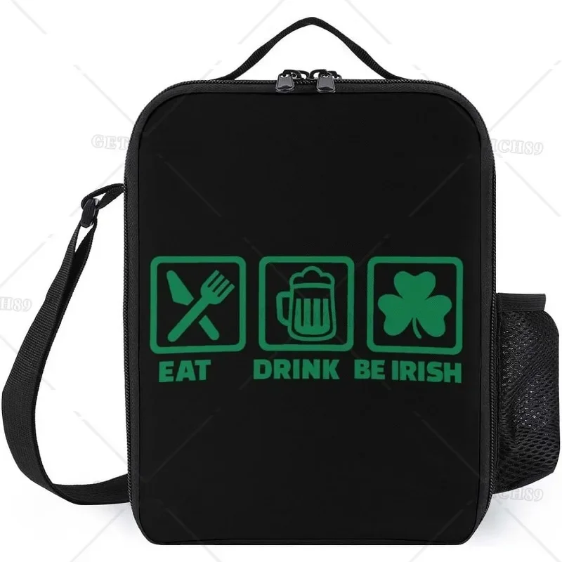 

Eat Drink and Be Irish Портативная многоразовая сумка для обеда Изолированная коробка для завтрака для женщин, мужчин, детей, школы, офиса, работы, пикника, пляжа