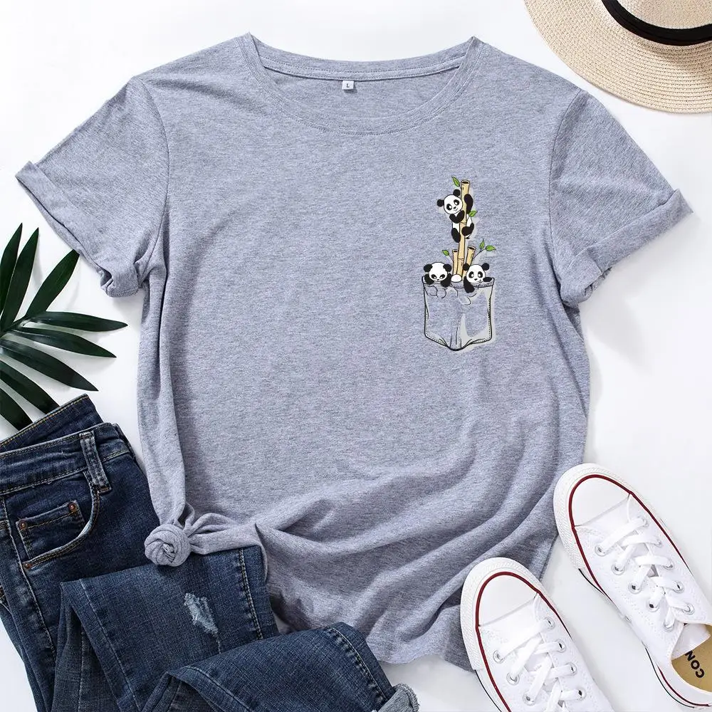 Damen Street Sle Cotton ort Sve T-Shirt Loose Fit Bedrucktes Casual Top Summer Faion Damen T-Shirt