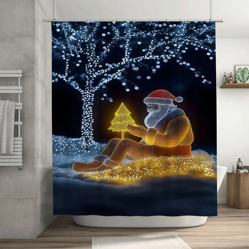 

TuniuSanta Claus 3D Bath Curtain Christmas Shower Curtain Festive Holiday Decor Fun Cute Cozy Bathroom Art Home Decor Gift