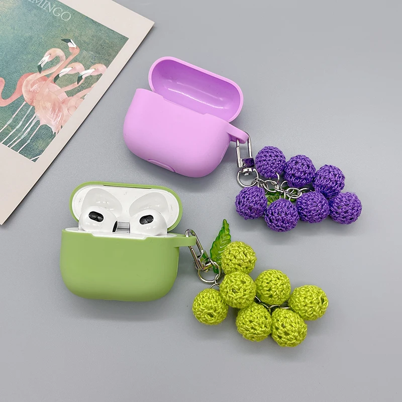 INS Cute Grape Ball Keychain For apple AirPods 3 Case Cover Dreamy Green Silicone Soft Earphone Case For AirPods 1 2 Pro Cover