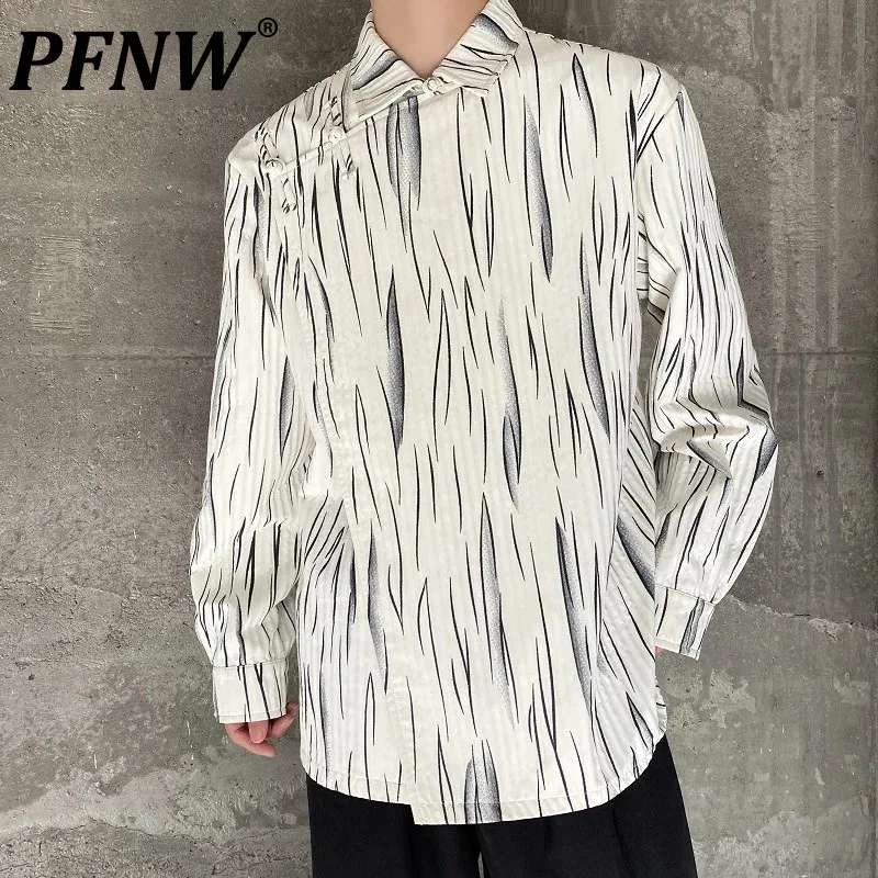 

Рубашка PFNW мужская с отложным воротником, однобортная модная повседневная, с длинным рукавом, с принтом, в китайском стиле, 9C5316, на лето, 2024