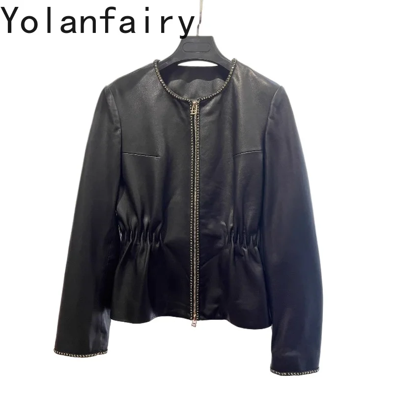 

YOLANFAIRY 100% Genuine Leather Jacket Women 2026 Spring High-end Waisted Leather Coat Short Real Sheepskin Jacket Woman Clothes