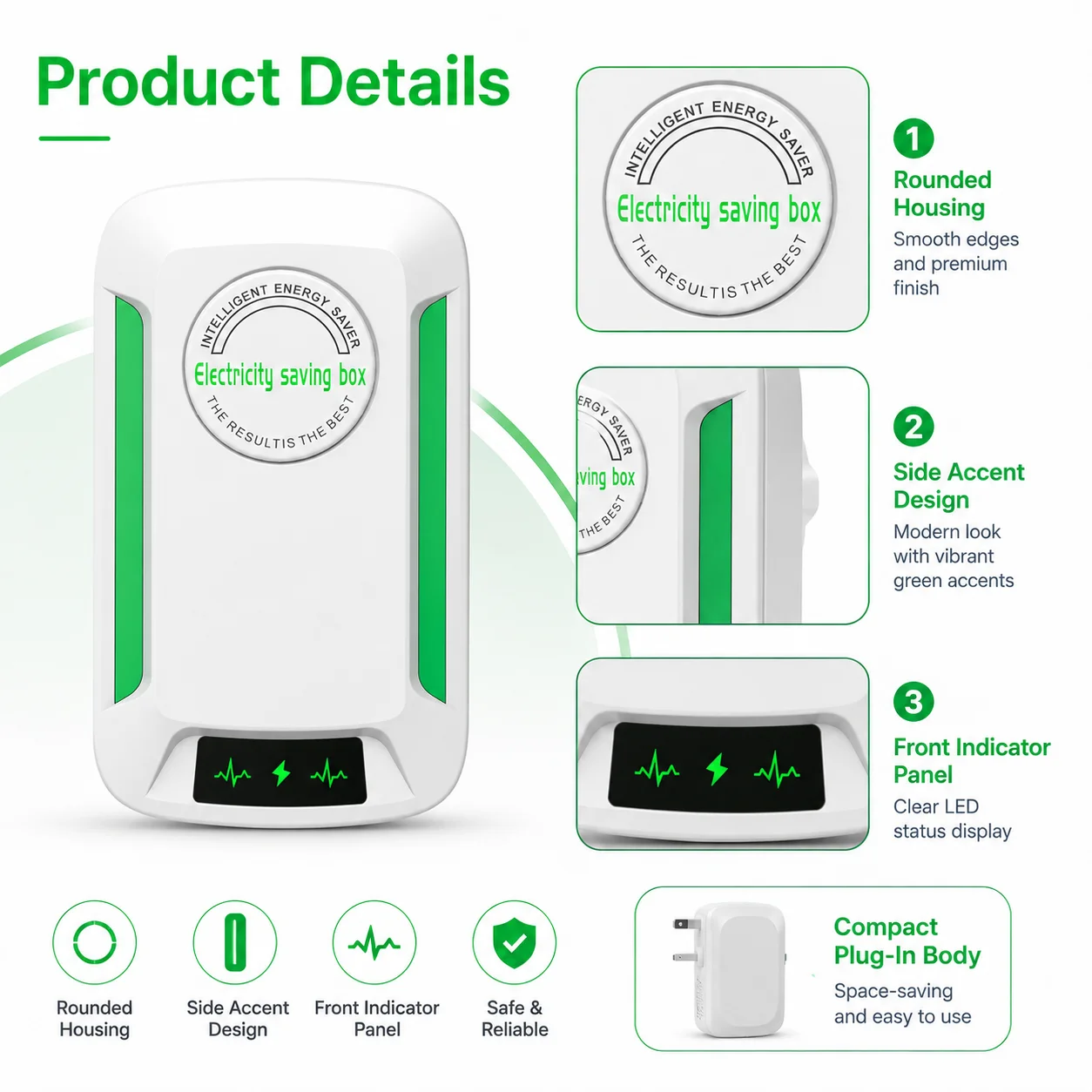 Electricity Saving Box Power Saver Energy Saver Plug Voltage Stabilizer Home Office Energy Saving Device US EU UK Plug