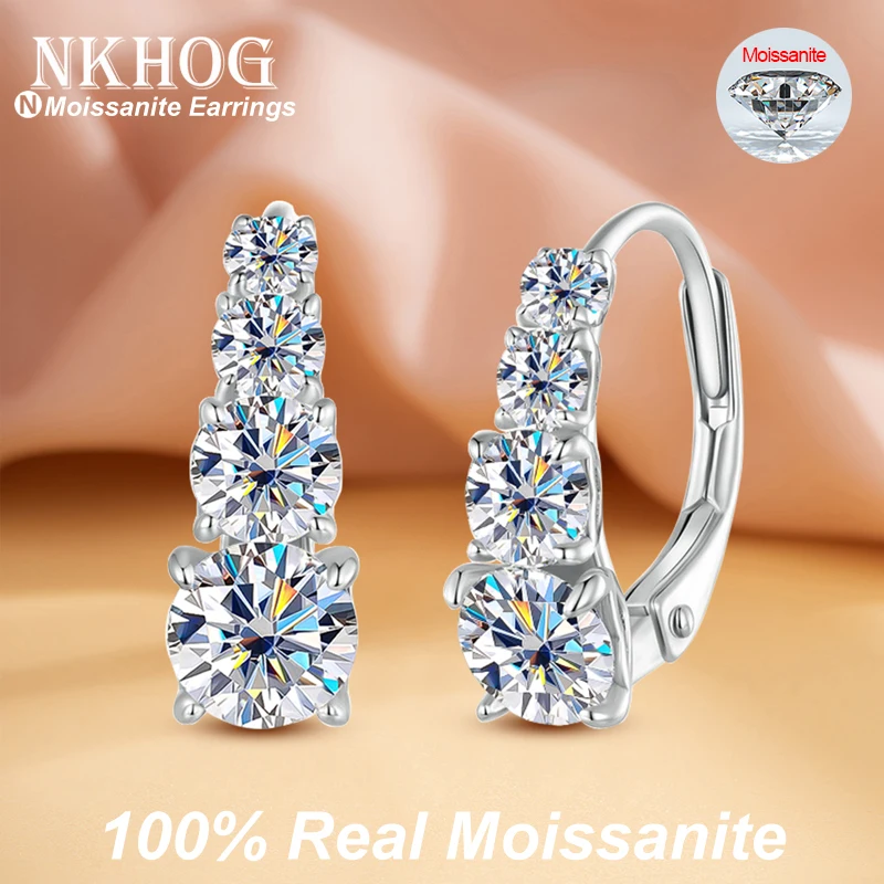 

NKHOG Full Moissanite Hoop Earrings Women S925 Sterling Silver 4-Stone Gradient Diamonds Earring Wedding Gifts Fine Jewelry GRA