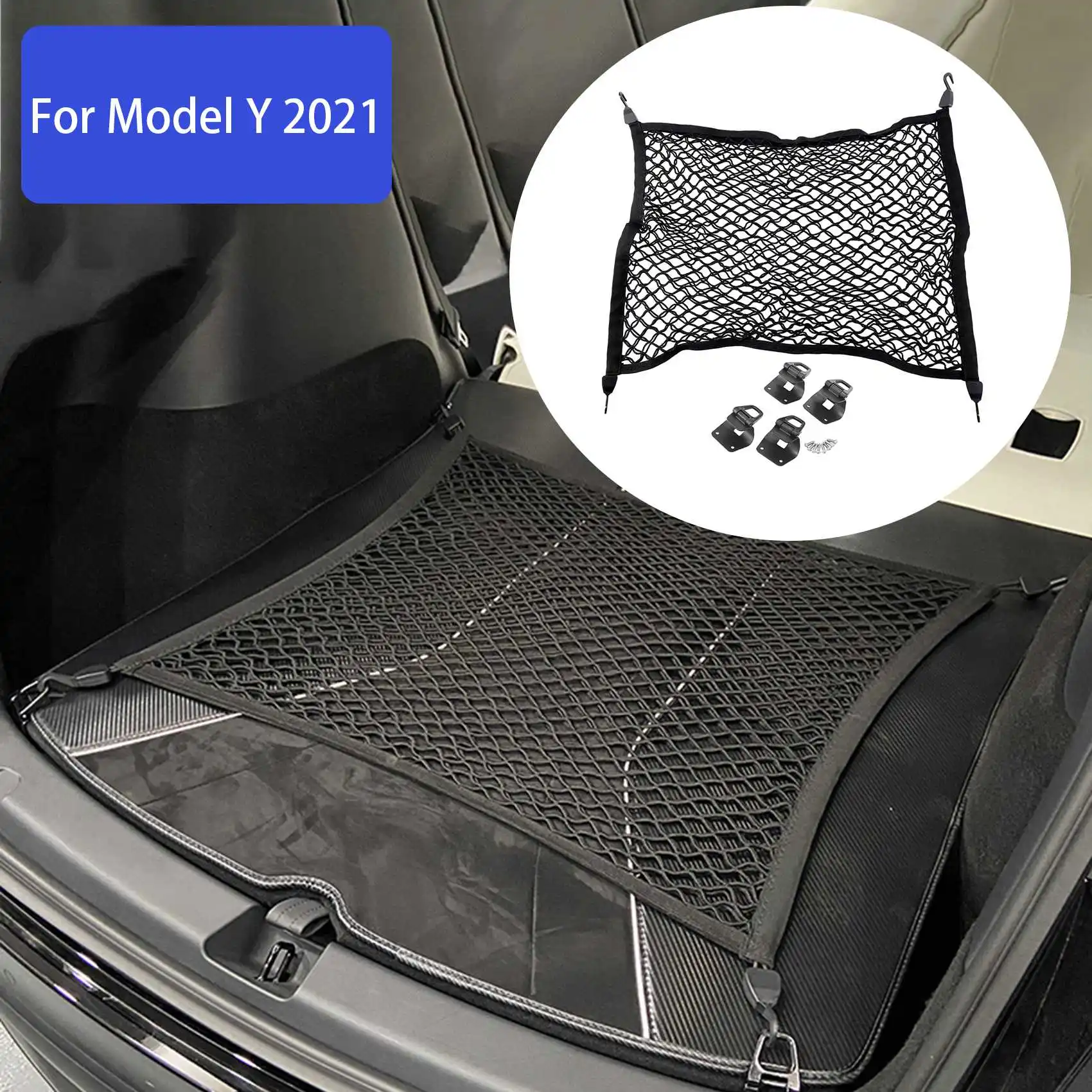 Car Trunk Net Luggage Storage Organizer Bag +Hook Up for Tesla Model Y 2020 2021 Car Accessories