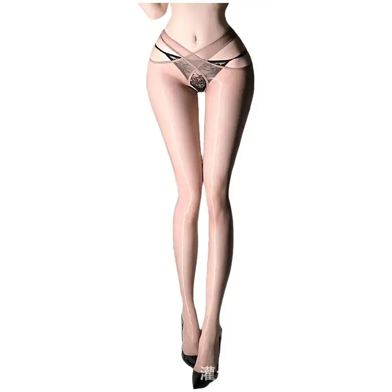 Sexy Sheer Stockings Transparent Cross-strap Pantyhose Black Stockings For Woman Smooth Pure Desire Mesh Charming Pantyhose K31B
