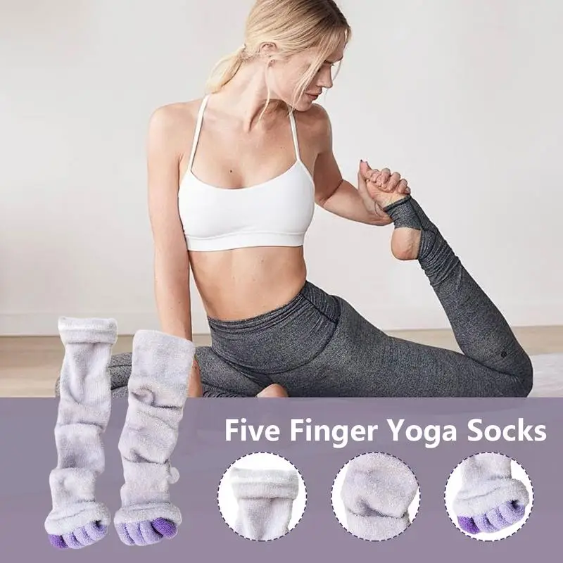 Sports Thermal Yoga Socks Fitness Pilates Long mid-rise Five Fingers Socks Workout Cozy breathable Toe Socks for Autumn Winter