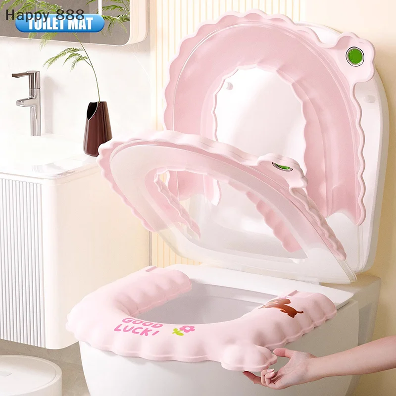 Universal Waterproof No-rinse Half-size Toilet Seat Cover – Enhanced Thickness, Decorative Adhesive Design For All Seasons