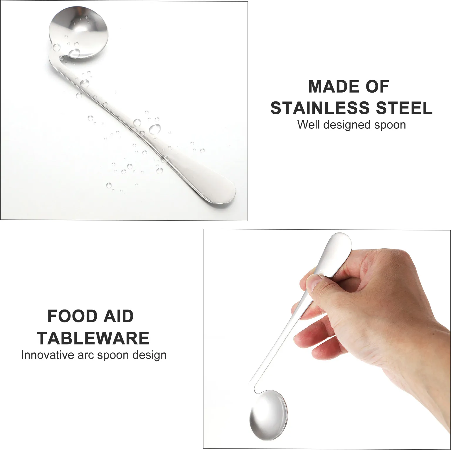 2Pcs Baby Utensils Curved Spoon Set Stainless Steel Feeding Spoon for Elders Sick Baby Newborn Safe Home Hospital Travel Use