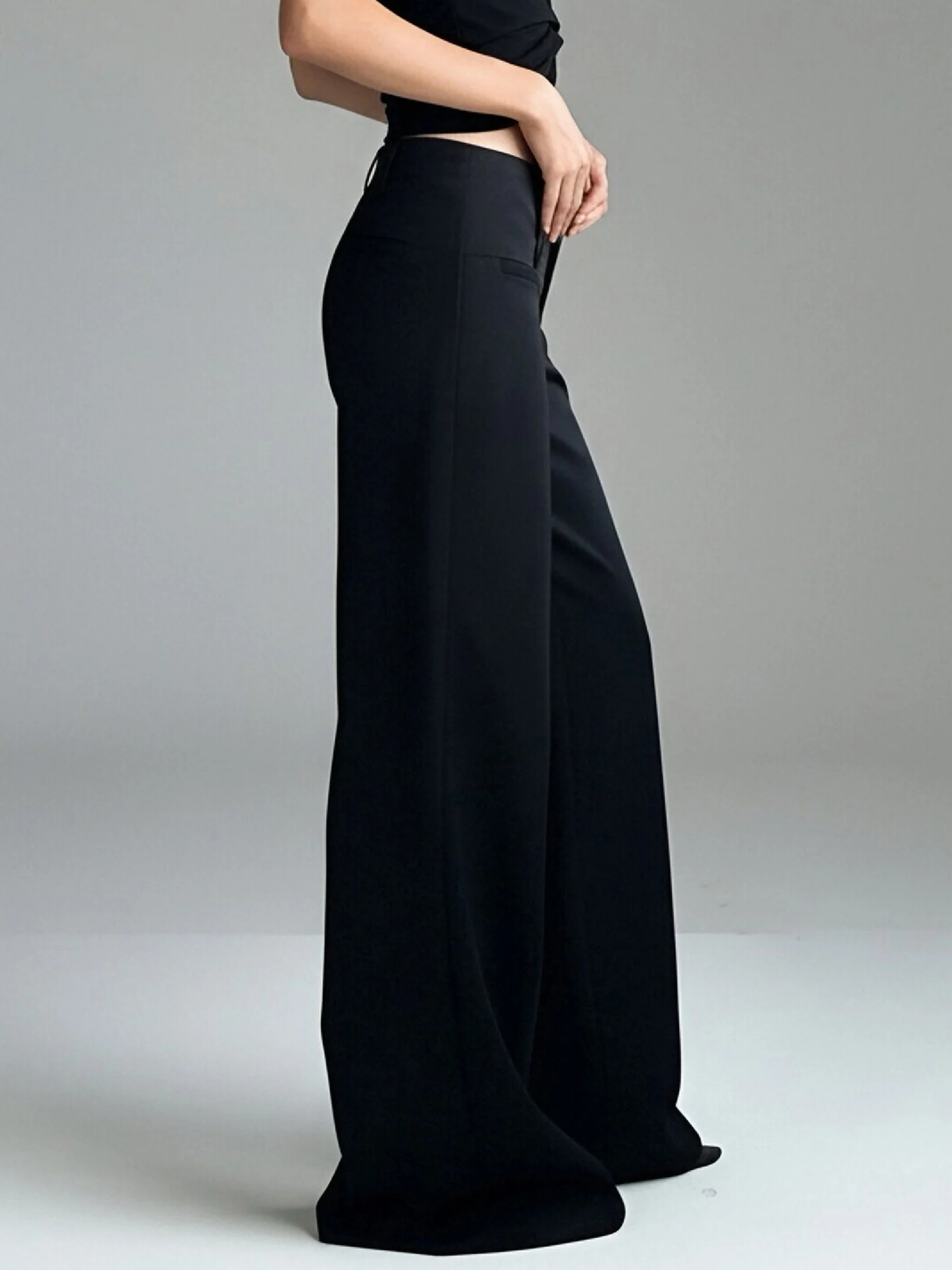 

Women s Navy Blue Wide Leg Trousers with High Waistband and Flared Hemline Versatile Pants for Any Occasion and Season